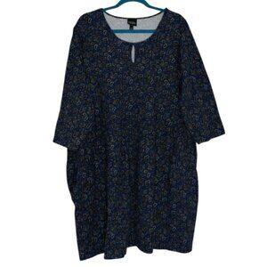 Ulla Popken Knit Dress Keyhole Cotton Paisley Womens Teal Black 24 26